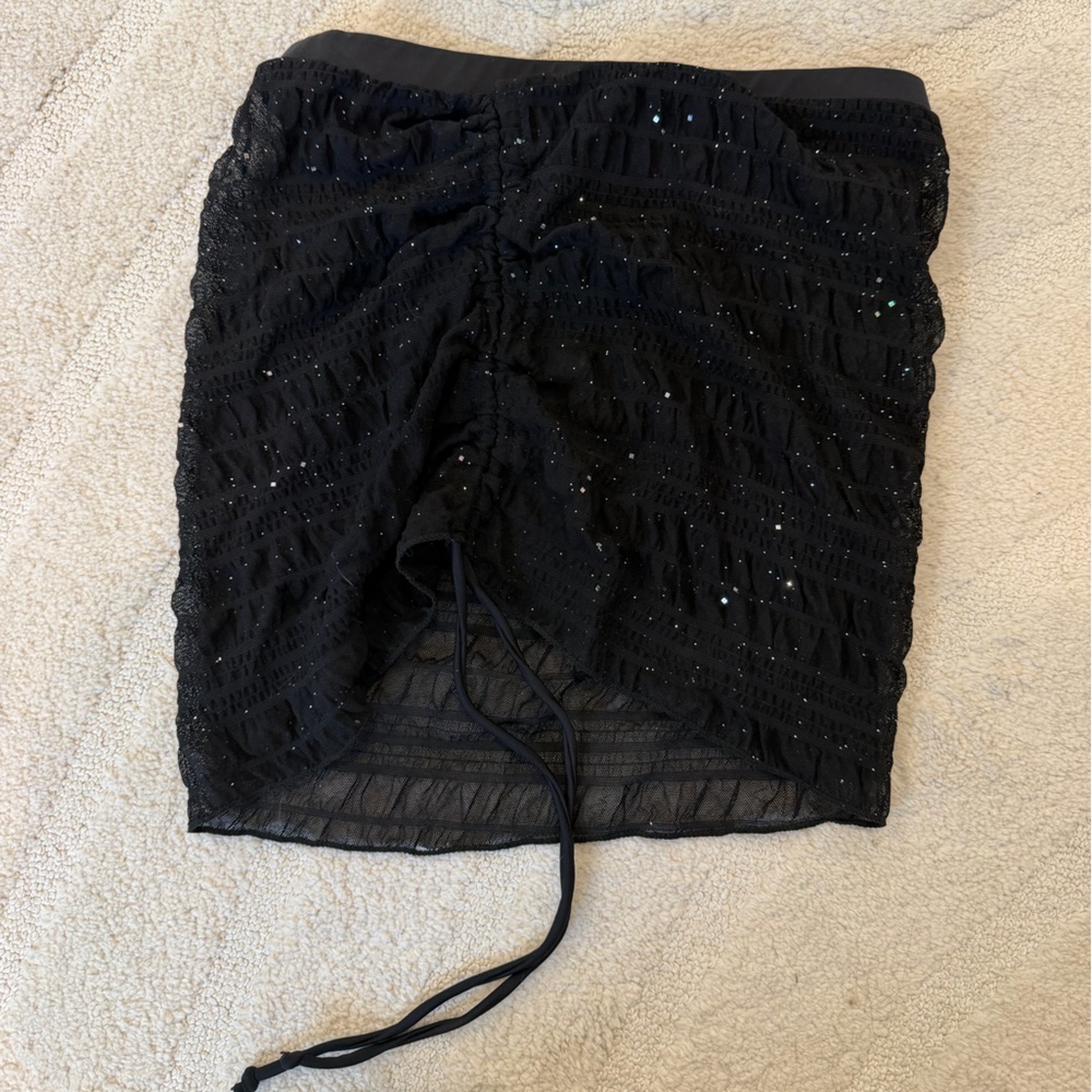 Black Rhinestone Skirt with Drawstring